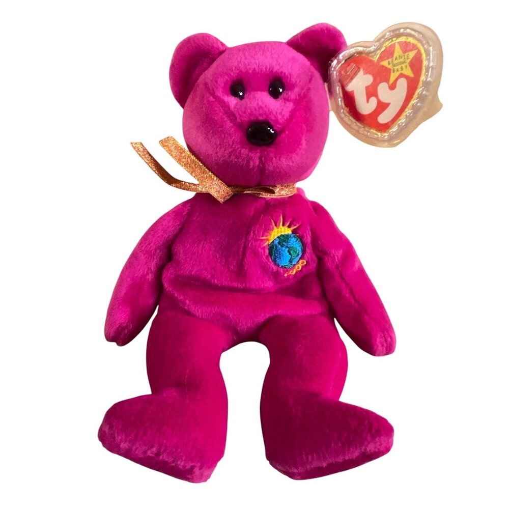 Ty Beanie Babies Millennium Bear Vtg 1999 Plush Collectible with Protective Dome